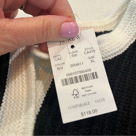 NEW J Crew Short Sleeve Lady Cardigan Button Up Black & White Sweater- XL - Picture 7 of 10